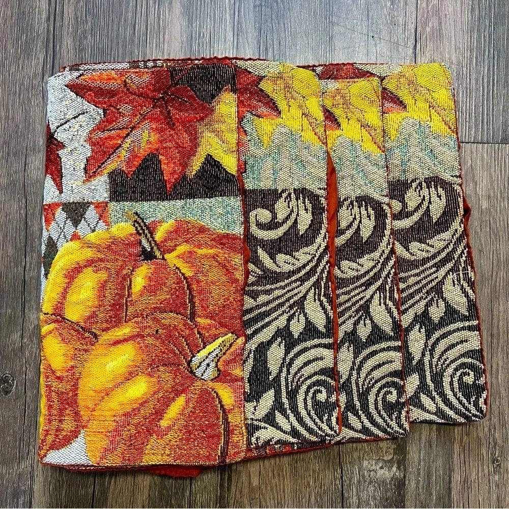 Home Decor Pumpkin Placemat 4pc Fall Table Dining Sparkly Thanksgiving Halloween
